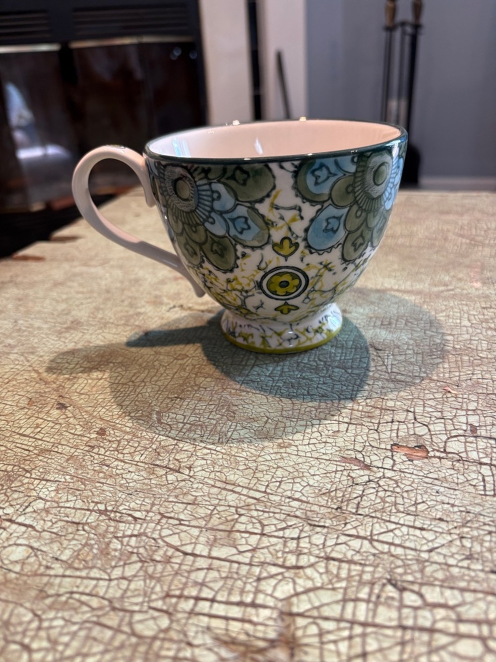 Anthropologie Kebaya Mandala Floral Footed Mug Boho Pedestal Cup - Picture 2 of 5